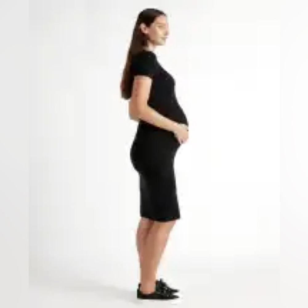 Quince Eco-Knit Milano Stitch Black, Maternity Sweater Dress Chic Preppy Evening